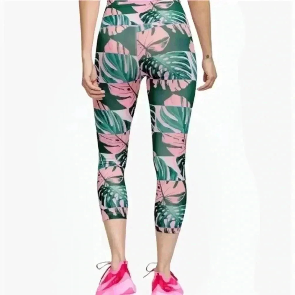 NWOT NIKE DRI FIT PINK TROPICAL LEAF SPANDEX LEGGINGS 🌴 - Picture 2 of 3